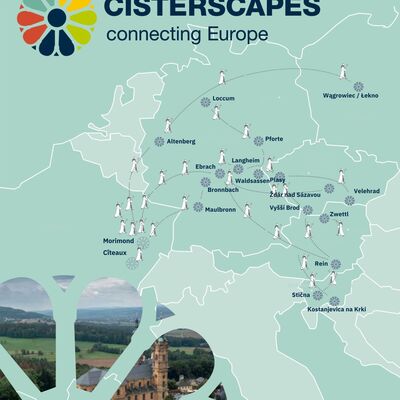 Netzwerkkarte der 17 zisterziensischen Klosterlandschaften, die gemeinsam mit dem Europischen Kulturerbe-Siegel ausgezeichnet werden.