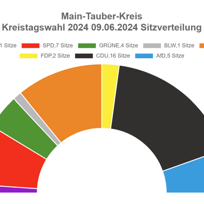 Die Grafik zeigt die Sitzverteilung im neuen Kreistag des Main-Tauber-Kreises