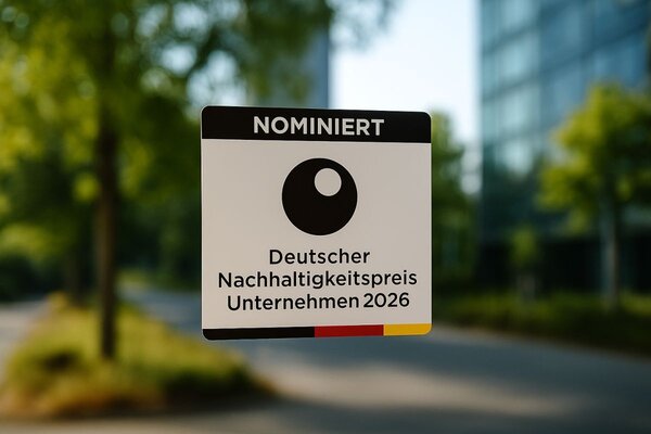 Nominiert f�r den Deutschen Nachhaltigkeitspreis Unternehmen 2026 - das Siegel unterstreicht das Ansmann Engagement f�r Umwelt und Ressourcenschonung.