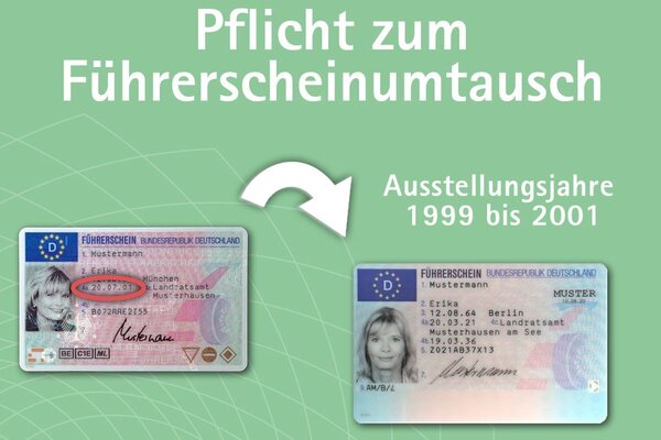F�hrerscheine im Scheckkartenformat, die in den Jahren 1999 bis 2001 ausgestellt wurden, m�ssen bis zum 19. Januar 2026 in den einheitlichen, befristeten EU-Karten-F�hrerschein umgetauscht werden. Antr�ge sollten jetzt gestellt werden. 
