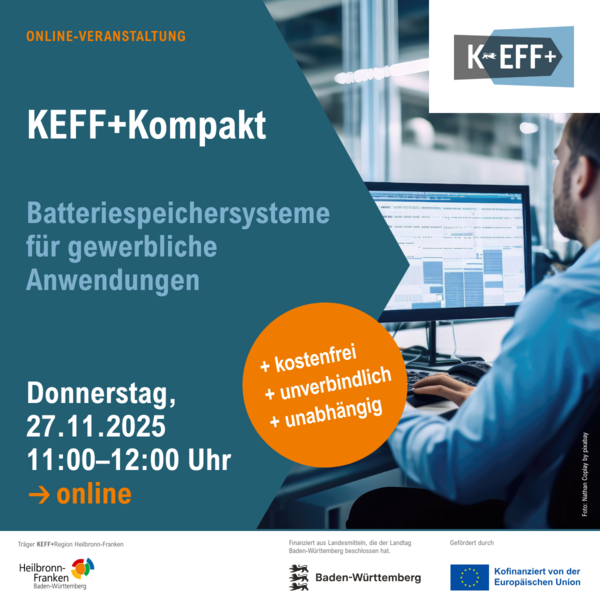 Dieses Bild zeigt die Veranstaltungseinladung zur Online-Veranstaltung "Batteriespeichersysteme für gewerbliche Anwendungen".