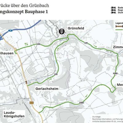Gr�nbachbr�cke: Umleitungsplan Bauphase 1