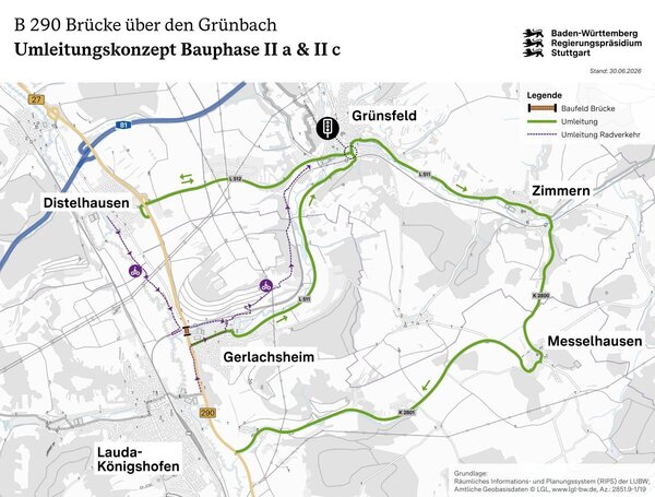 B 290 Umleitungsplan Bauabschnitt II a und II c