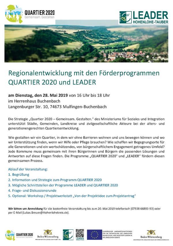 Einladung Veranstaltung F�rderprogramme QUARTIER 2020 und LEADER