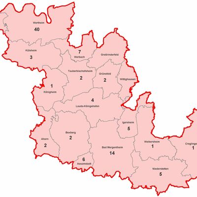 Aktive Fälle von Coronavirus-Infektionen im Main-Tauber-Kreis, aufgeschlüsselt nach Städten und Gemeinden (Stand: 20. August, 13.30 Uhr).
