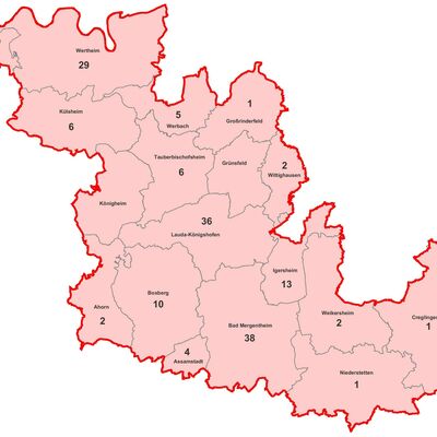 Aktive Fälle von Coronavirus-Infektionen im Main-Tauber-Kreis, aufgeschlüsselt nach Städten und Gemeinden (Stand: 31. August, 14.30 Uhr).
