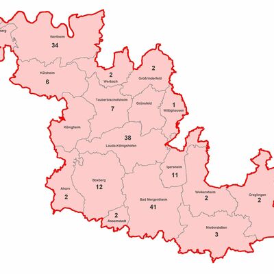 Aktive Fälle von Coronavirus-Infektionen im Main-Tauber-Kreis, aufgeschlüsselt nach Städten und Gemeinden (Stand: 1. September, 14.30 Uhr).
