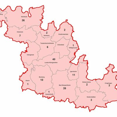 Aktive Fälle von Coronavirus-Infektionen im Main-Tauber-Kreis, aufgeschlüsselt nach Städten und Gemeinden (Stand: 3. September, 13.30 Uhr)