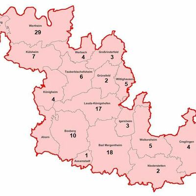 Neue Fälle von Coronavirus-Infektionen im Main-Tauber-Kreis, aufgeschlüsselt nach Städten und Gemeinden (Stand: 10. Januar, 16.00 Uhr)