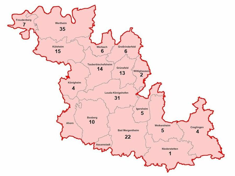 Neue Fälle von Coronavirus-Infektionen im Main-Tauber-Kreis, aufgeschlüsselt nach Städten und Gemeinden (Stand: 17. Januar, 16.00 Uhr)