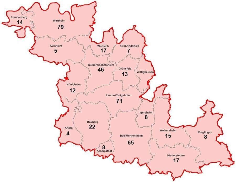 Neue Fälle von Coronavirus-Infektionen im Main-Tauber-Kreis, aufgeschlüsselt nach Städten und Gemeinden (Stand: 21. Januar, 16.30 Uhr)