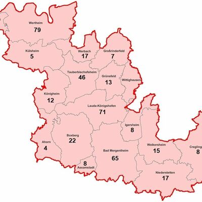 Neue Fälle von Coronavirus-Infektionen im Main-Tauber-Kreis, aufgeschlüsselt nach Städten und Gemeinden (Stand: 21. Januar, 16.30 Uhr)