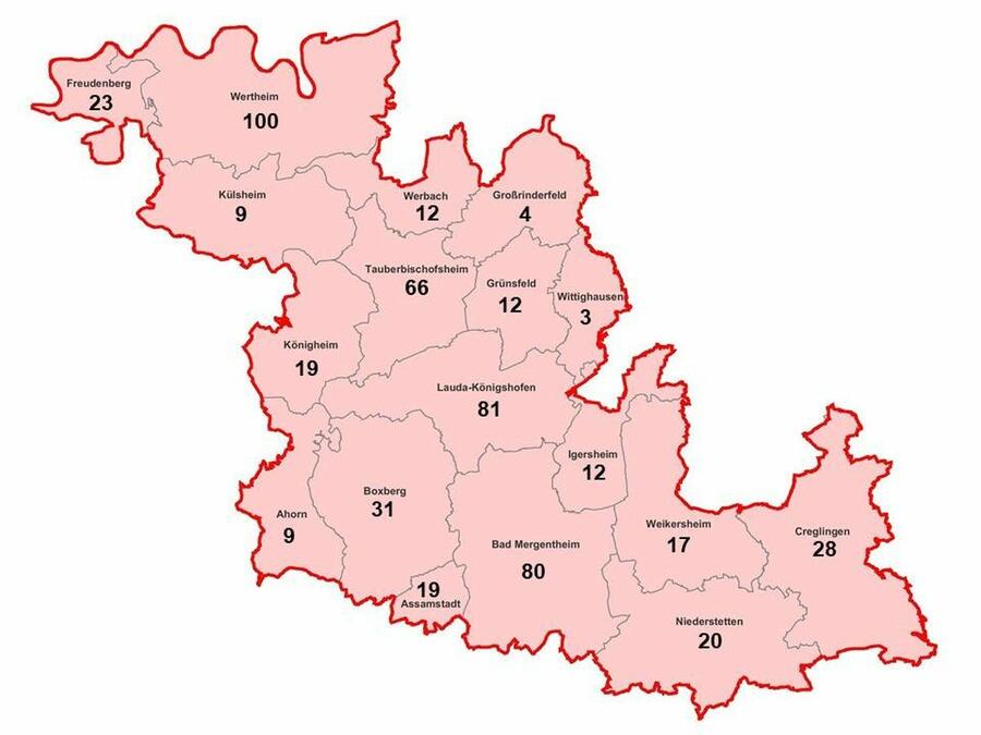 Neue Fälle von Coronavirus-Infektionen im Main-Tauber-Kreis, aufgeschlüsselt nach Städten und Gemeinden (Stand: 26. Januar, 16.00 Uhr)