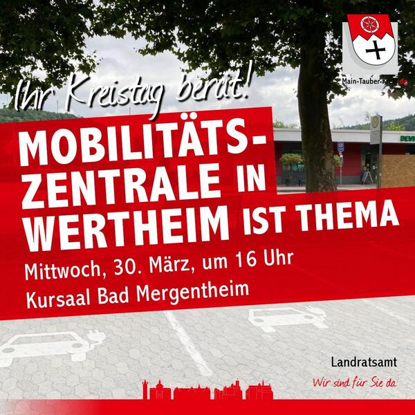 Der Kreistag des Main-Tauber-Kreises kommt am Mittwoch, 30. Mrz, zu einer Sitzung im Kursaal in Bad Mergentheim zusammen. Unter anderem steht die Einrichtung einer Mobilittszentrale in Wertheim auf der Tagesordnung.