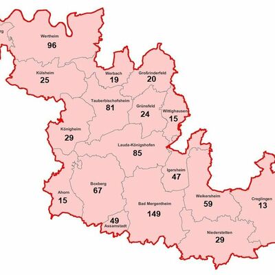 Neue Fälle von Coronavirus-Infektionen im Main-Tauber-Kreis, aufgeschlüsselt nach Städten und Gemeinden (Stand: 1. Mai, 16.00 Uhr)