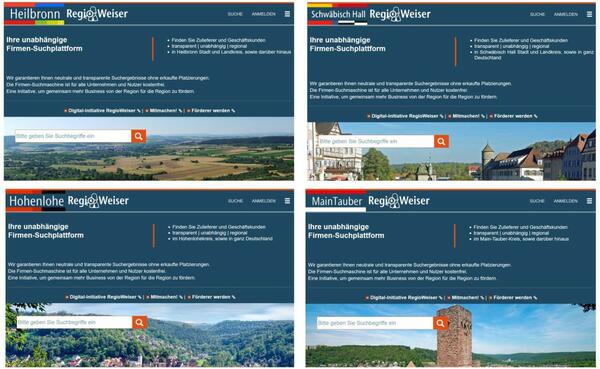 Dieses Bild zeigt Screenshots der RegioWeiser in der Region Heilbronn-Franken.