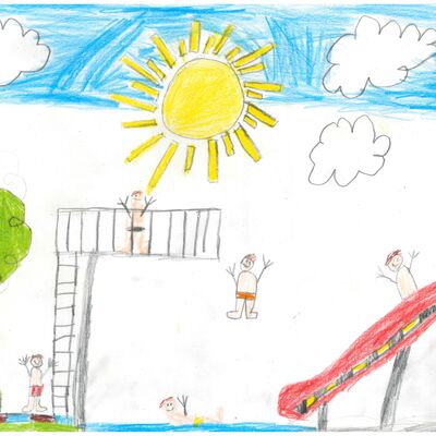 Tom Wachter, 7 Jahre, aus Assamstadt, freut sich auf den Sommer, damit er im Freibad Boxberg endlich wieder vom 3-Meter-Turm springen und die Rutsche runter rutschen kann.