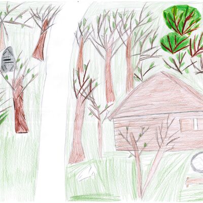 Kiara Bartsch, 13 Jahre, aus Ahorn, hat die Eulenberghütte bei Schillingstadt gezeichnet.
