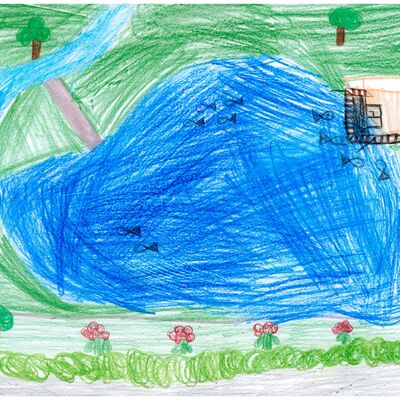 Hanna Heer, 6 Jahre, aus Grünsfeld: Ihr Bild zeigt den Blick auf den See zwischen Grünsfeld und Grünsfeldhausen von der Aussichtsbank aus.