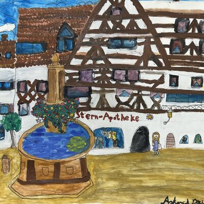 Vierter Preis: Astrid Liebler, 8 Jahre, aus Tauberbischofsheim: Ihr Lieblingsort ist der Marktplatz, weil da so viele schöne Veranstaltungen stattfinden.