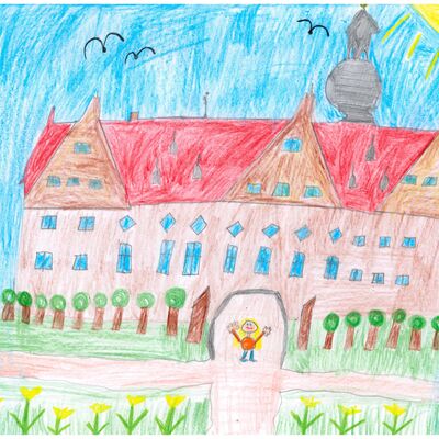 Fünfter Preis: Kim Ament, 8 Jahre, aus Weikersheim, hat sich selbst vor dem Schloss Weikersheim gemalt. Dort findet sie es richtig schön.